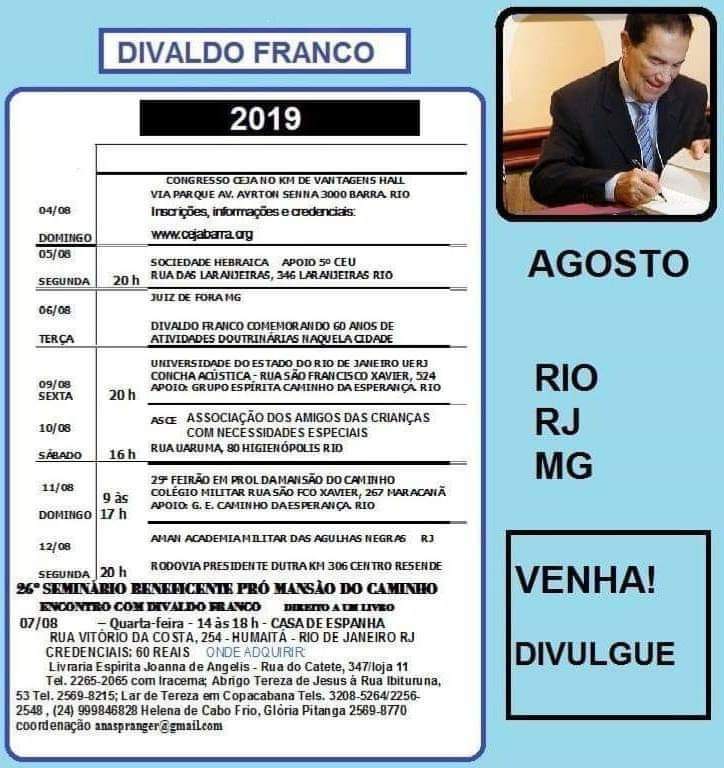 Ciclo de Palestras com Divaldo Franco no Rio 